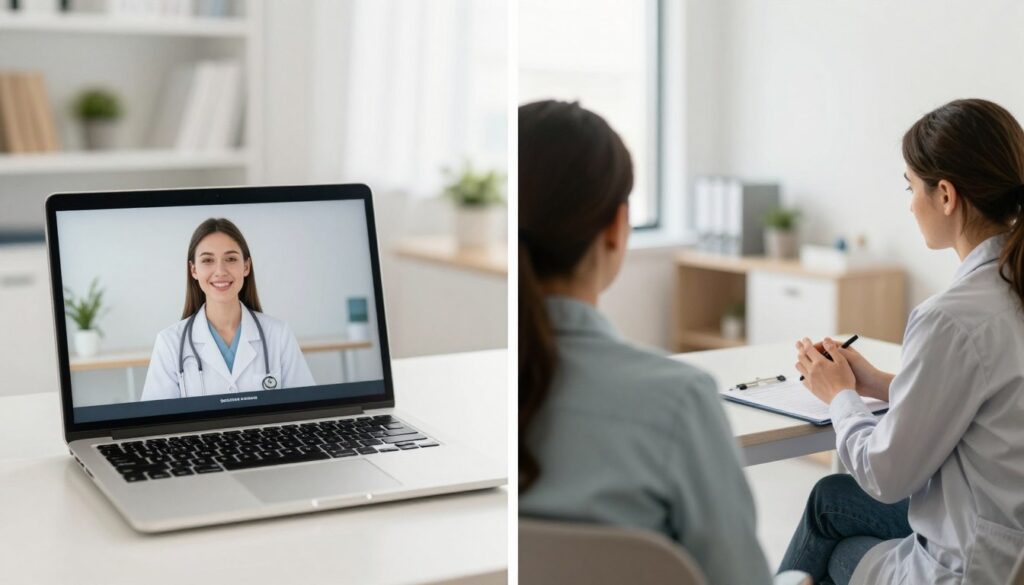 Comparação entre consulta online e presencial