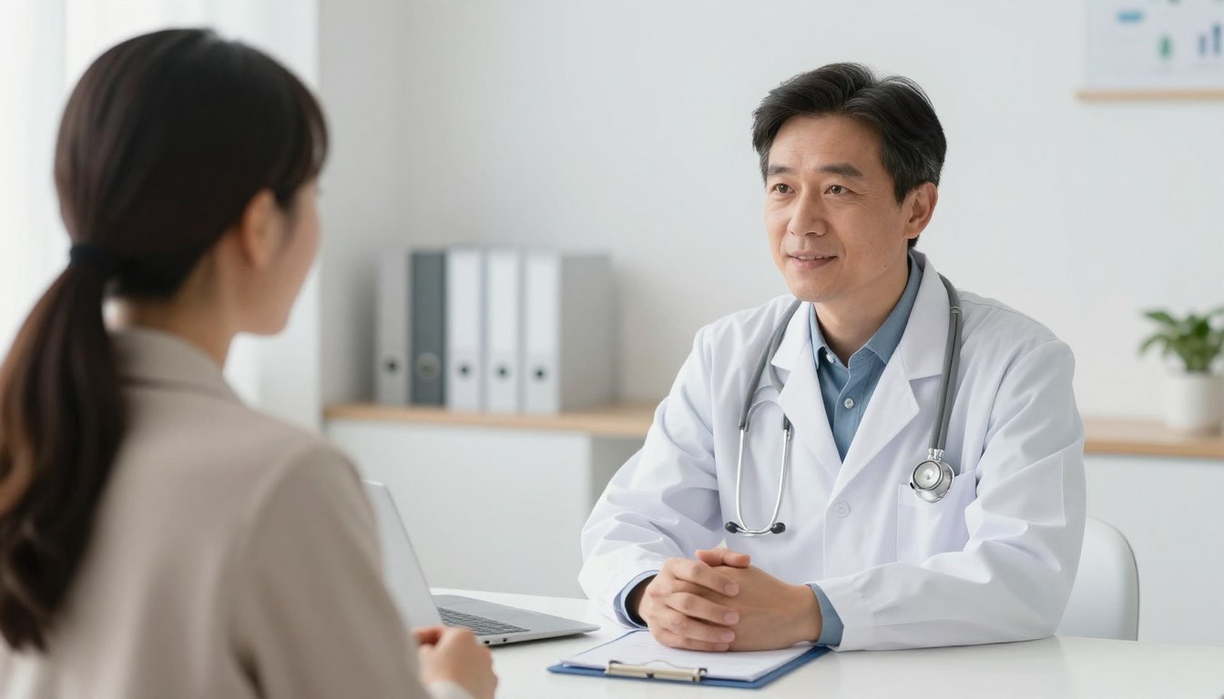 Paciente tirando dúvidas com médico endocrinologista durante consulta