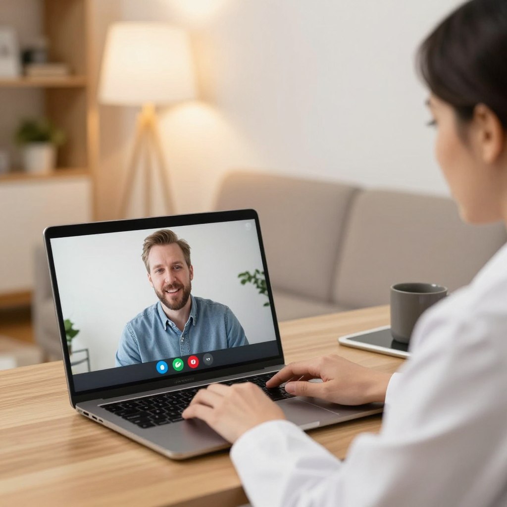 Profissional realizando consulta de psiquiatria online