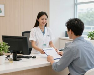 Recepção da Clínica Azzi atendendo pacientes com convênios