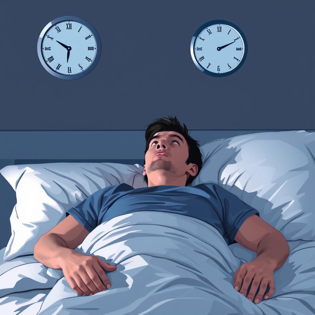 Pessoa com insônia deitada na cama acordada de madrugada