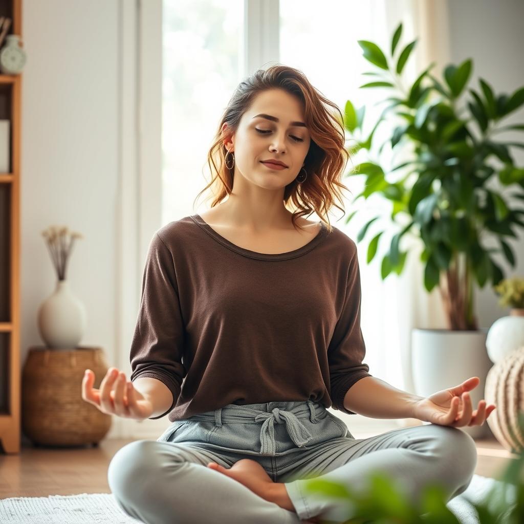 Pessoa meditando em casa após consulta de telemedicina para ansiedade