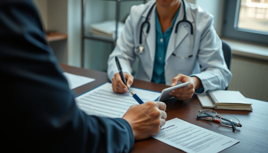 Psiquiatra prescrevendo tratamento personalizado para paciente Omint